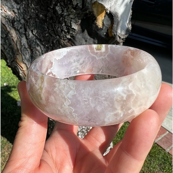 RARE Amethyst Flower Agate Bangle Bracelet - Picture 3 of 16